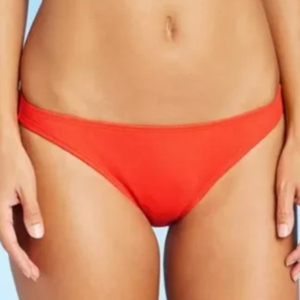 NEW Xhilaration Juniors' Ribbed Cheeky High Leg Mid Waist Bikini Bottom Red